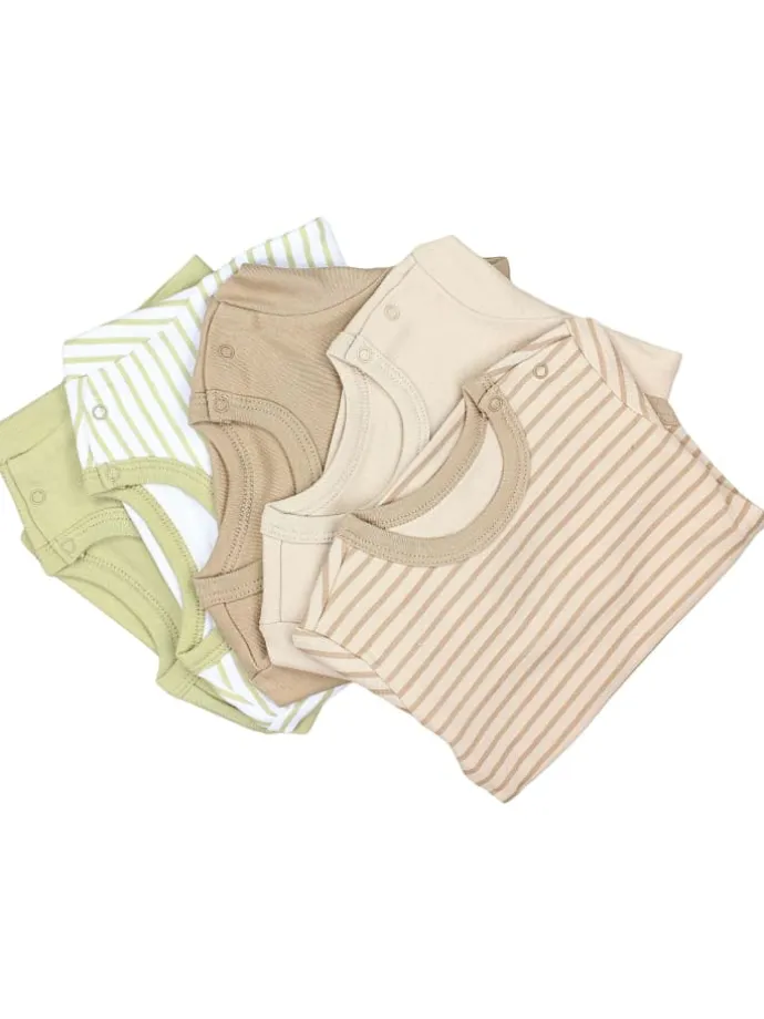Unisex Langarm Body mit Aufdruck Spruch 5er Pack in grün/beige