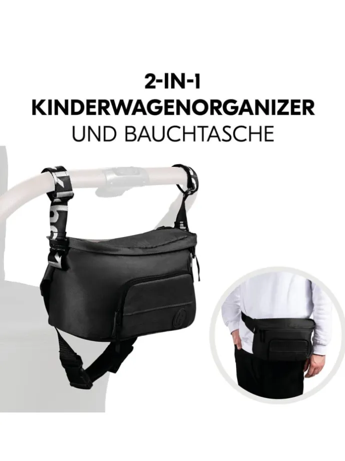 Universal Kinderwagen Organizer und Bauchtasche in schwarz