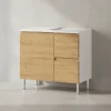 Unterschrank für Waschbecken, Weiß-Eiche, 60x34x56 cm, mit Chromfüßen
