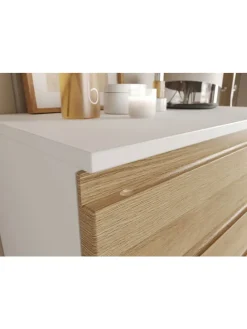 Unterschrank für Waschbecken, Weiß-Eiche, 60x34x56 cm, mit Chromfüßen