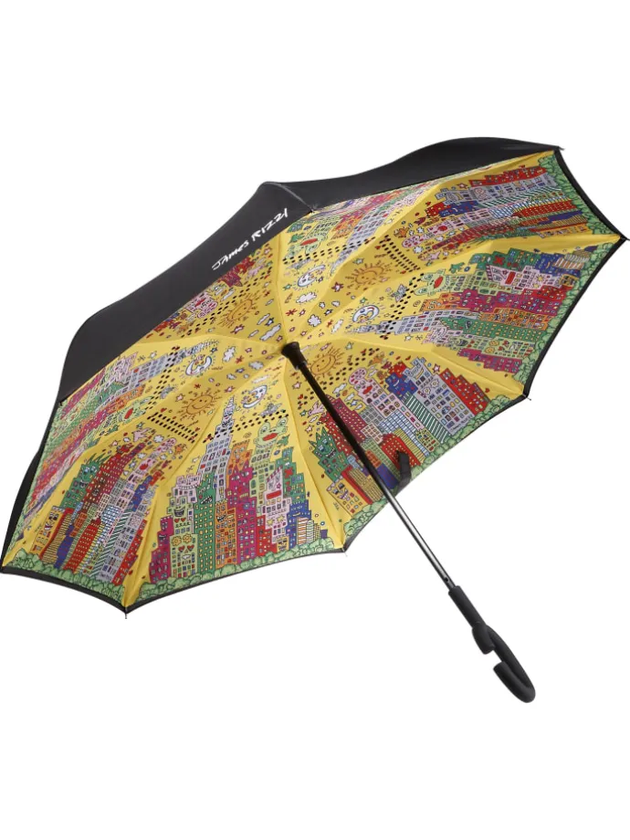 Upside-Down Schirm " James Rizzi My New York City Sunset " in bunt