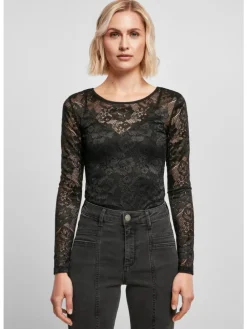 Urban Classics Damen Ladies Lace Longsleeve Body in black