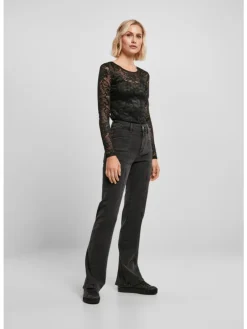 Urban Classics Damen Ladies Lace Longsleeve Body in black