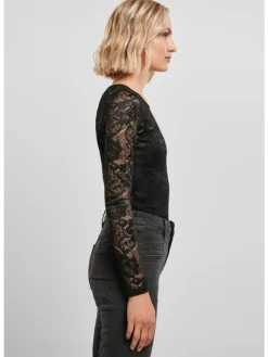 Urban Classics Damen Ladies Lace Longsleeve Body in black