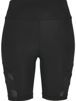 Urban Classics Damen Ladies High Waist Tech Mesh Cycle Shorts in black