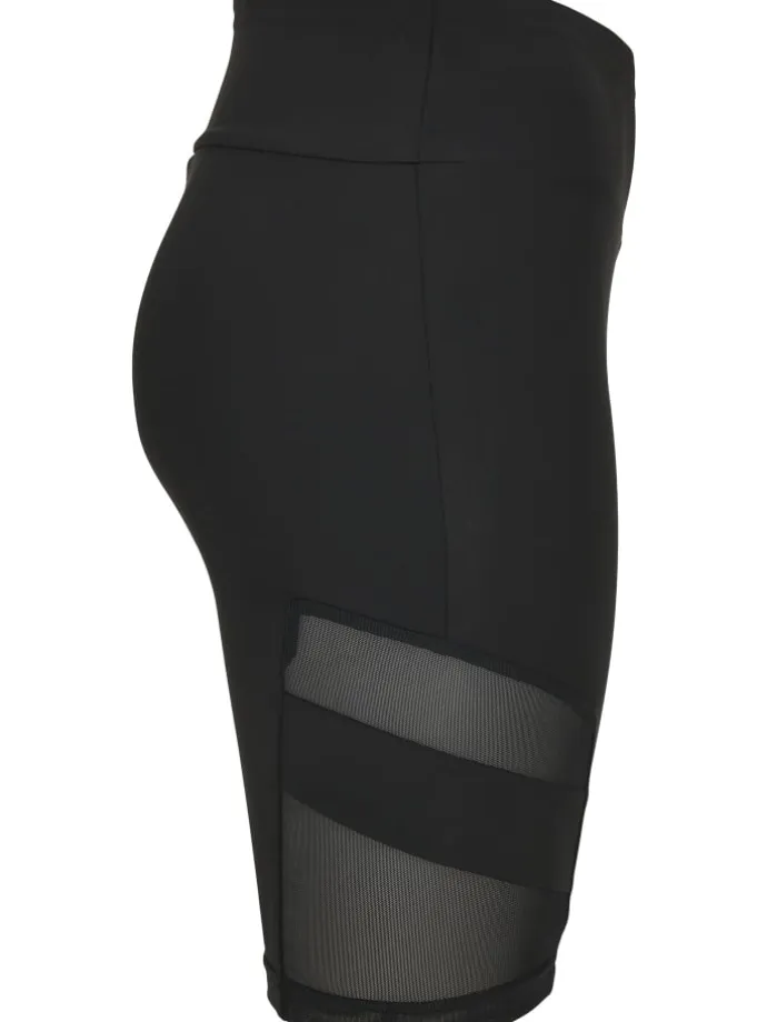 Urban Classics Damen Ladies High Waist Tech Mesh Cycle Shorts in black