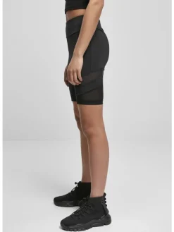 Urban Classics Damen Ladies High Waist Tech Mesh Cycle Shorts in black