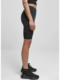Urban Classics Damen Ladies High Waist Tech Mesh Cycle Shorts in black