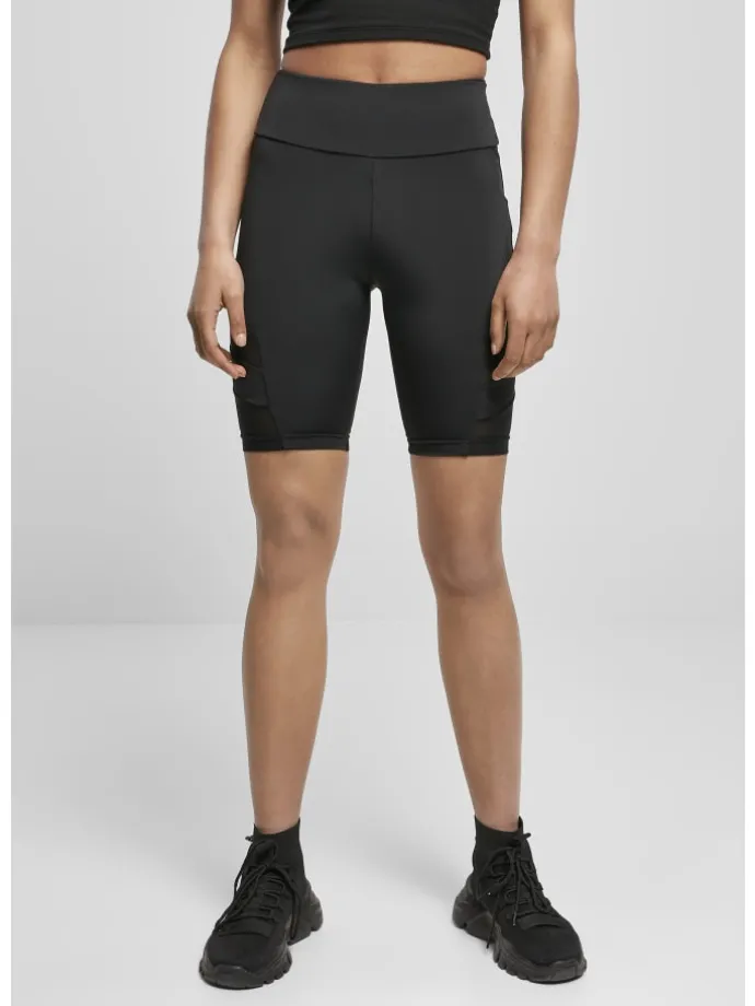 Urban Classics Damen Ladies High Waist Tech Mesh Cycle Shorts in black