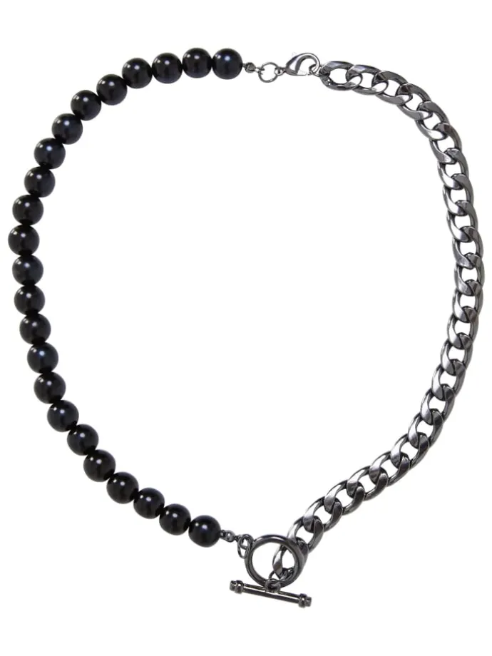 Urban Classics Unisex Half Pearl Exchangable Necklace 2-Pack in gold/gunmetal