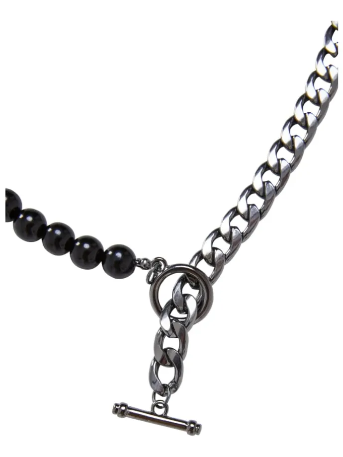 Urban Classics Unisex Half Pearl Exchangable Necklace 2-Pack in gold/gunmetal