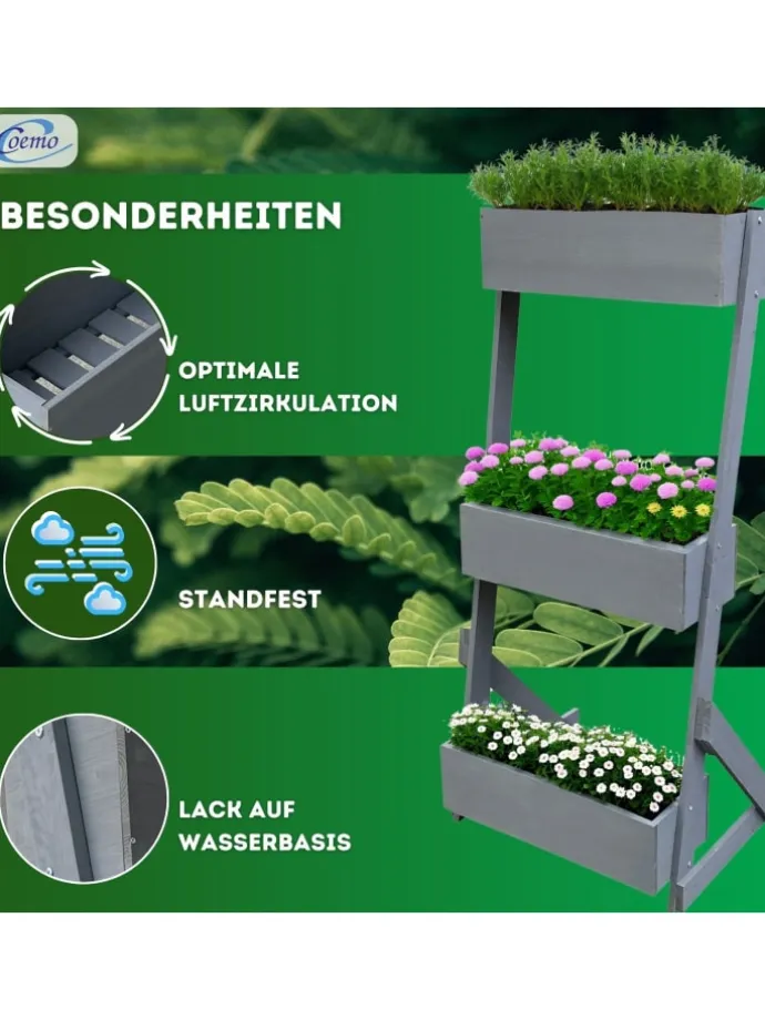 Vertikalbeet Hochbeet 3 Etagen Holz in Grau