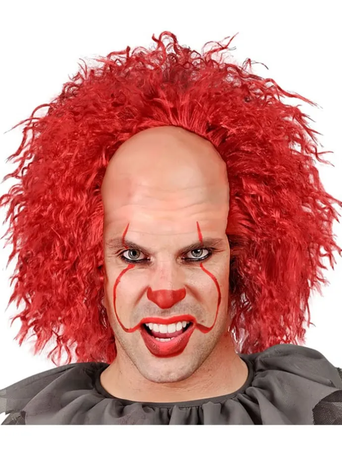 Vintage Killerclown Glatze mit rotem Haar in Rot