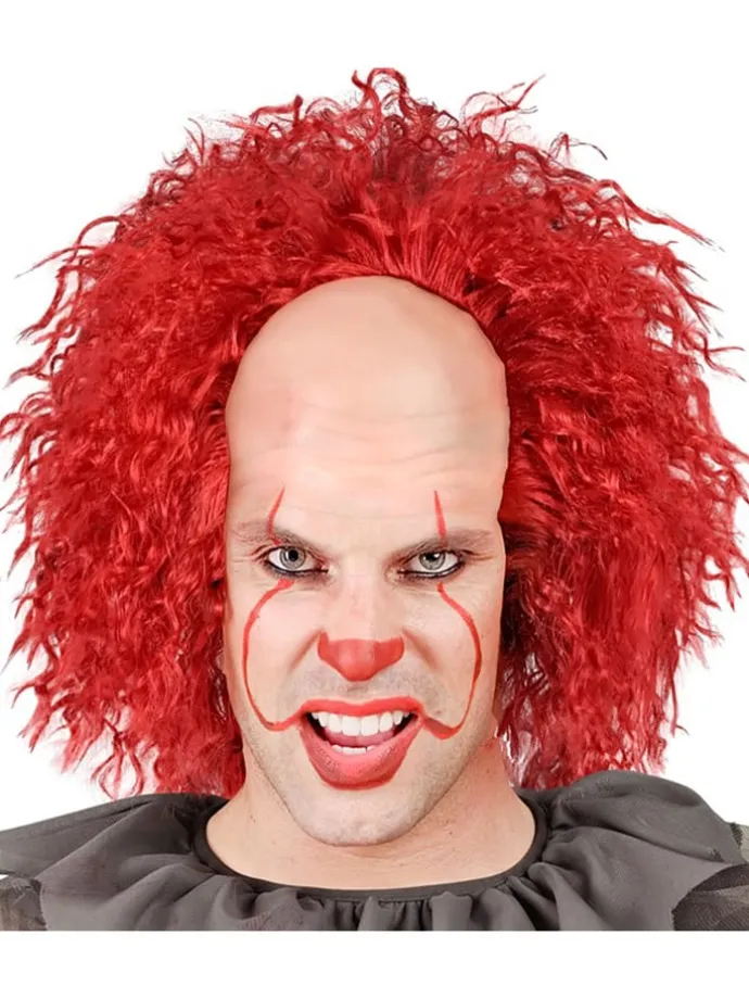 Vintage Killerclown Glatze mit rotem Haar in Rot