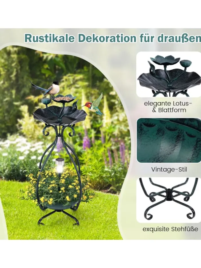 Vogeltränke mit Solarleuchte in Grün