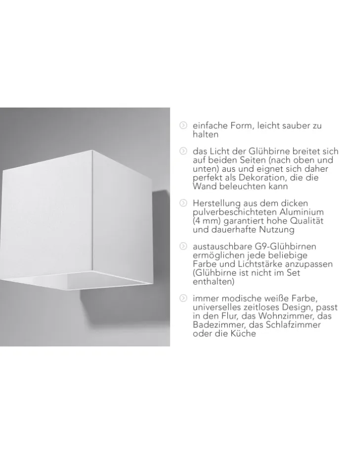 Wandleuchte GEO 1 in Weiß aluminium quadratische Lampe loft 1xG9 LED NICE LAMPS