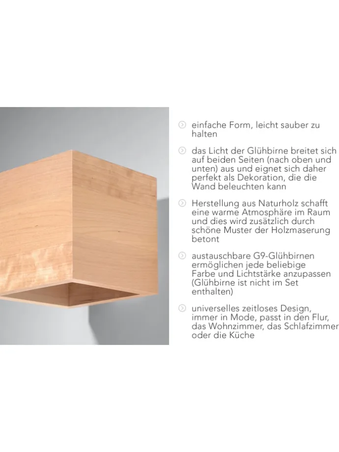 Wandleuchte "GEO" in Natur Holz Lichtrichtung auf und ab 1xG9 LED NICE LAMPS