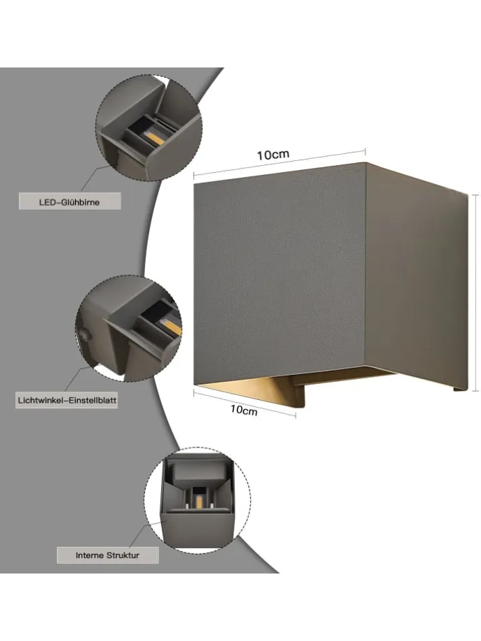 Wandleuchte LED 5W in grau modern 3000K warmweiß IP65