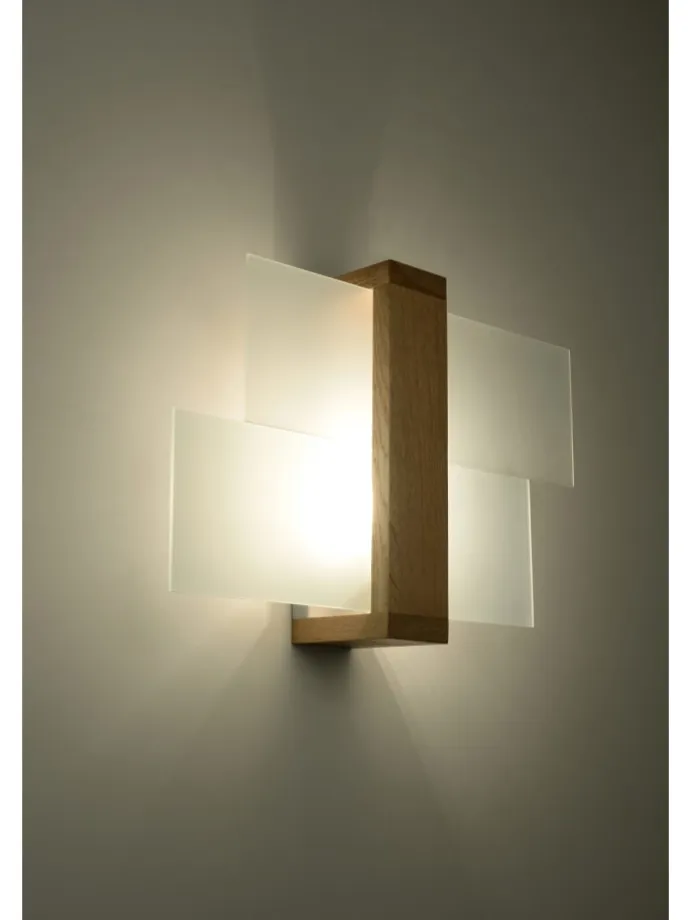 Wandleuchte "LEDA" in Natural Holz und Glas moderne lampe 1xE27 LED NICE LAMPS