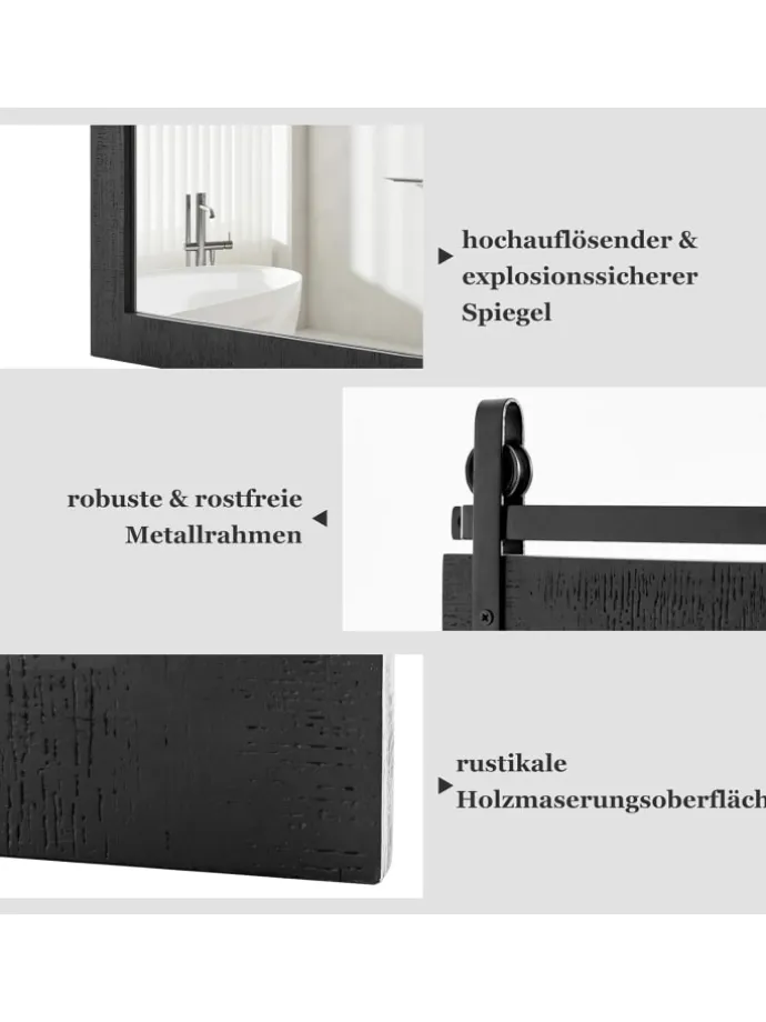 Wandspiegel 76,5 cm x 56 cm in Schwarz