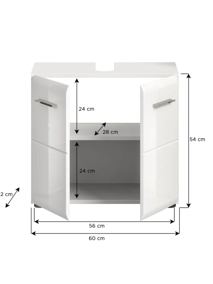 Waschbeckenunterschrank in Weiß/Weiß Hochglanz - (B) 60 x (H) 54 x (T) 30