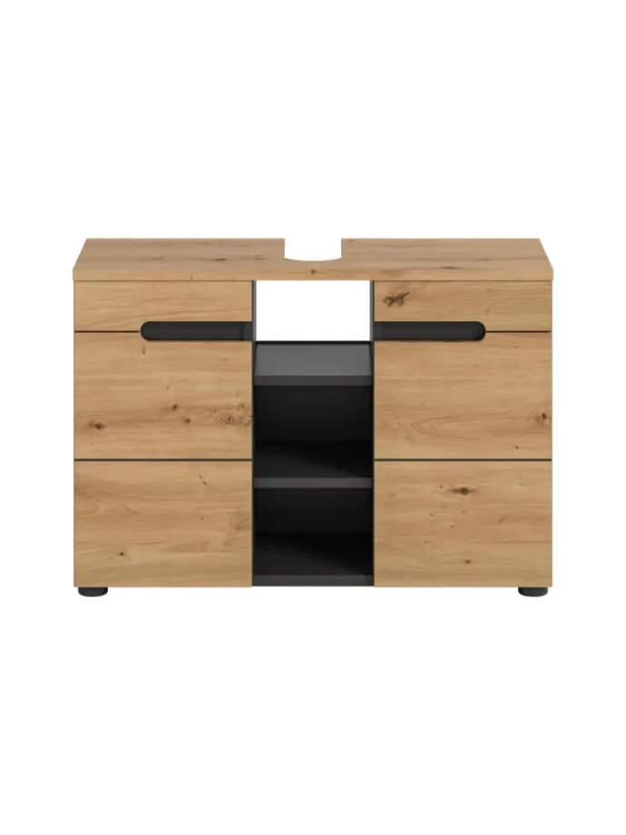 Waschbeckenunterschrank in Basalt grau/Artisan Eiche - (B) 80 x (H) 55 x (T) 34