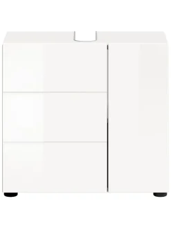 Waschbeckenunterschrank in weiß/weiß hochglanz  - (B) 60 x (H) 56 x (T) 32