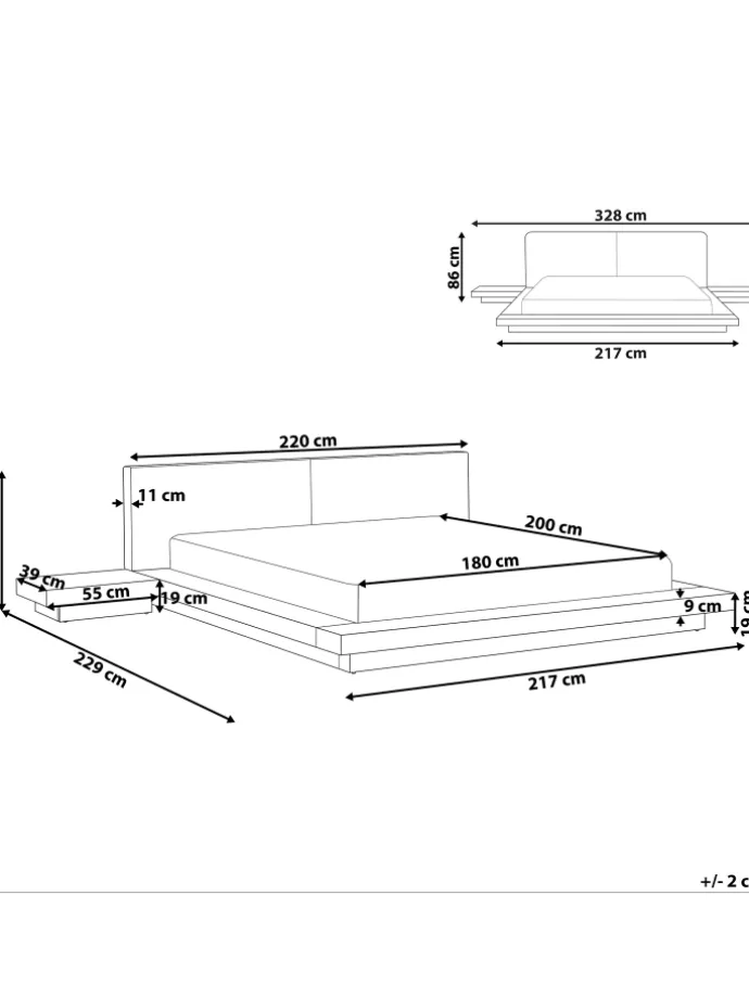 Wasserbett ZEN in Braun/Weiß - (W) 328 x (H) 86 x (L) 229 cm