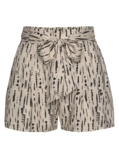 Webshorts in beige-schwarz-bedruckt
