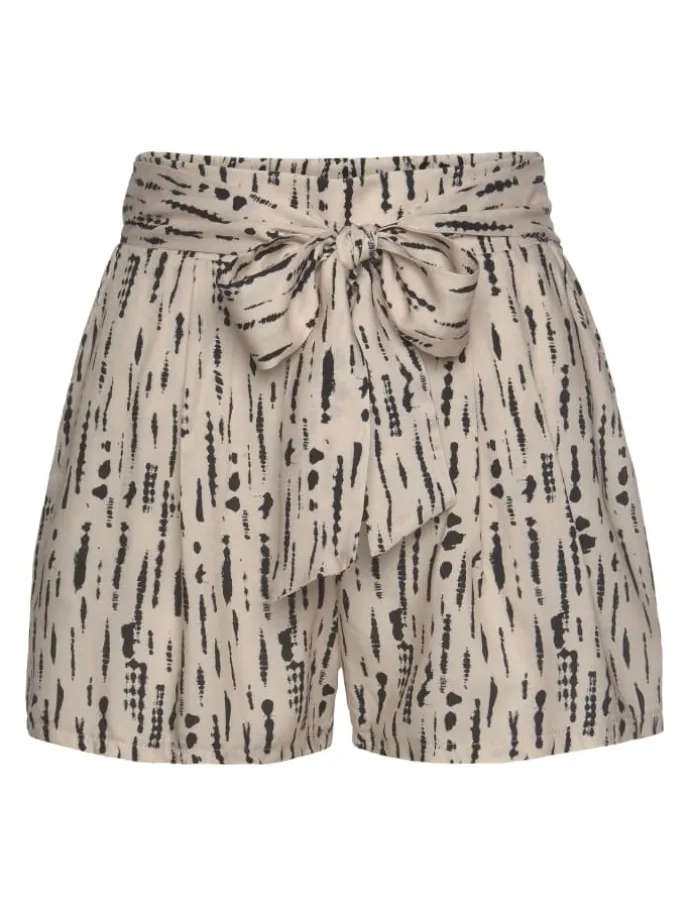 Webshorts in beige-schwarz-bedruckt