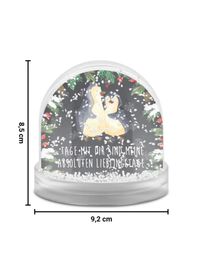Weihnachts Schneekugel Pinguin umarmen mit Spruch in Kreidetafel