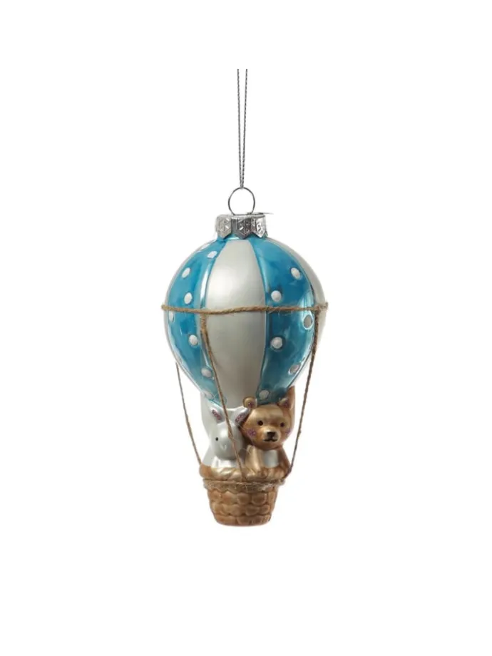 Weihnachtsbaumschmuck Ballon mit Bär und Hase H: 13cm in blau