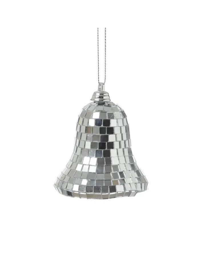 Weihnachtsbaumschmuck Glocke im Discokugel Look H: 8cm silber