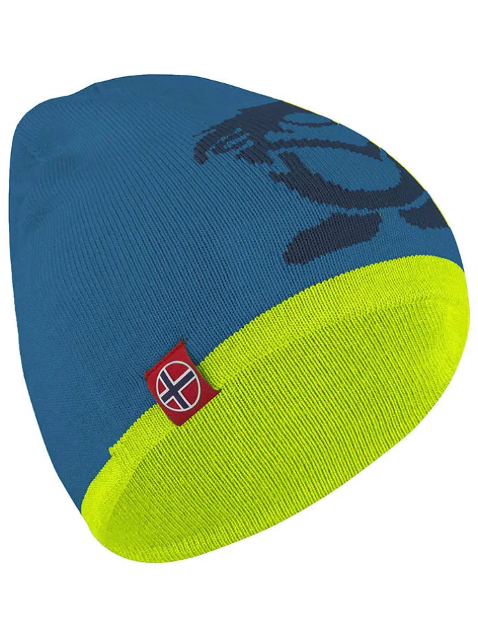 Wende-Beanie "Troll" in Blau/ Grün