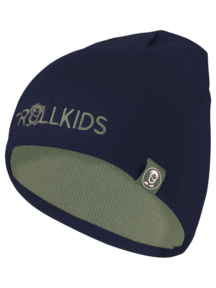 Wende-Beanie "Troll" in Khaki/ Dunkelblau