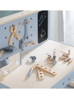 Werkbank aus Holz mit Werkzeug-Set, großer Arbeitsplatte