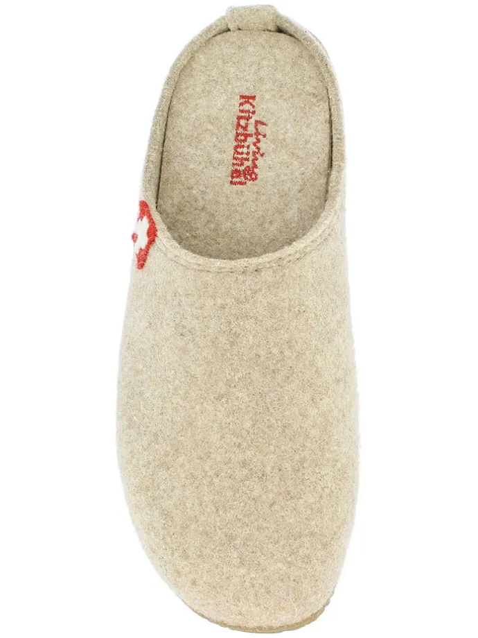 Woll-Hausschuhe "Gipfelkreuz" in Beige