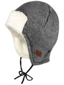 Woll-Mütze in Grau/ Creme