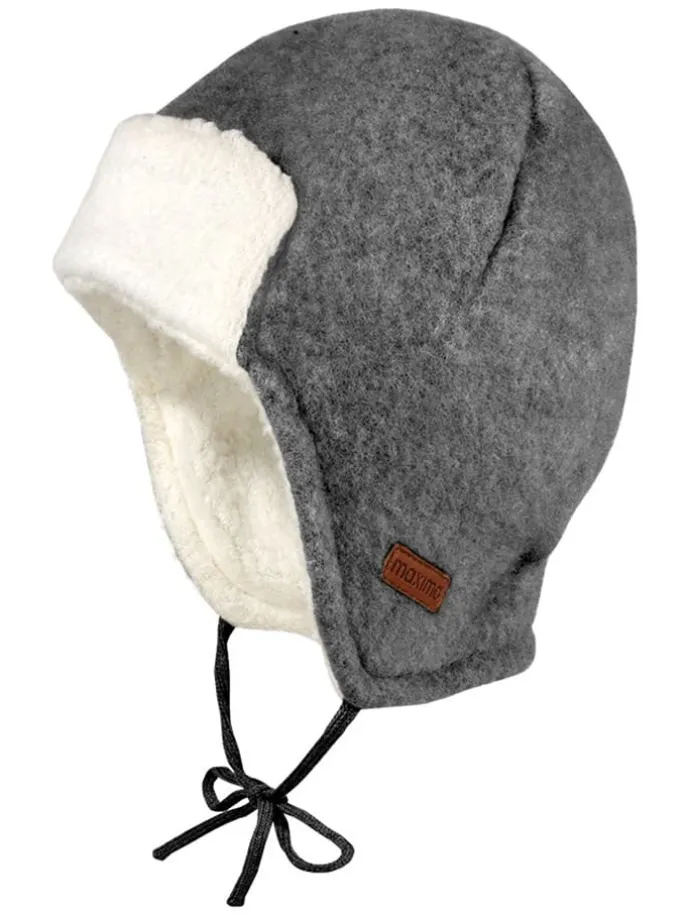 Woll-Mütze in Grau/ Creme