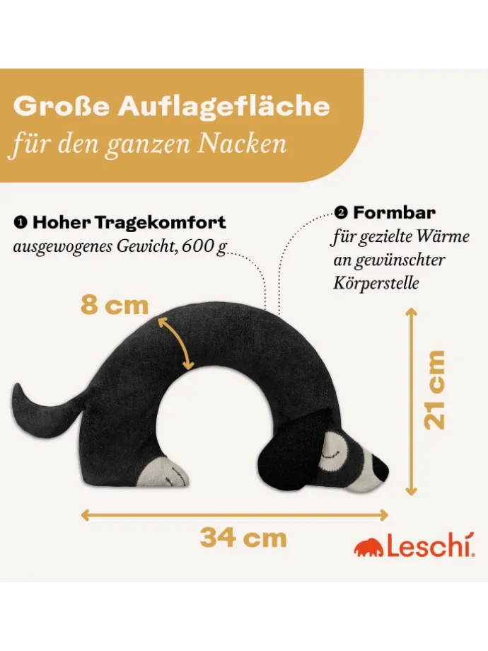 Wärmekissen 100 % Bio-Baumwolle, Körnerkissen "Hund Bobby" in Schwarz