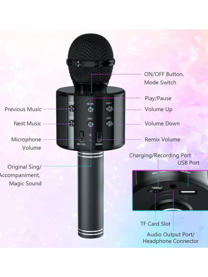 WS-858 Wireless Hifi Speaker Bluetooth Karaoke Mikrofon Schwarz
