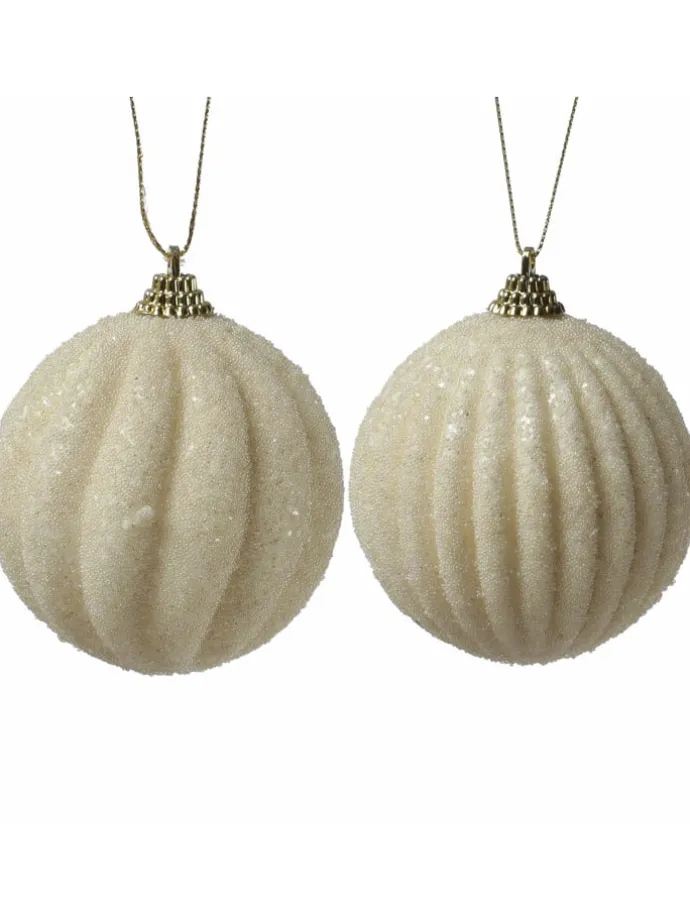 12x Christbaumkugeln Weihnachtskugeln bruchfest 2 Designs D: 8cm creme