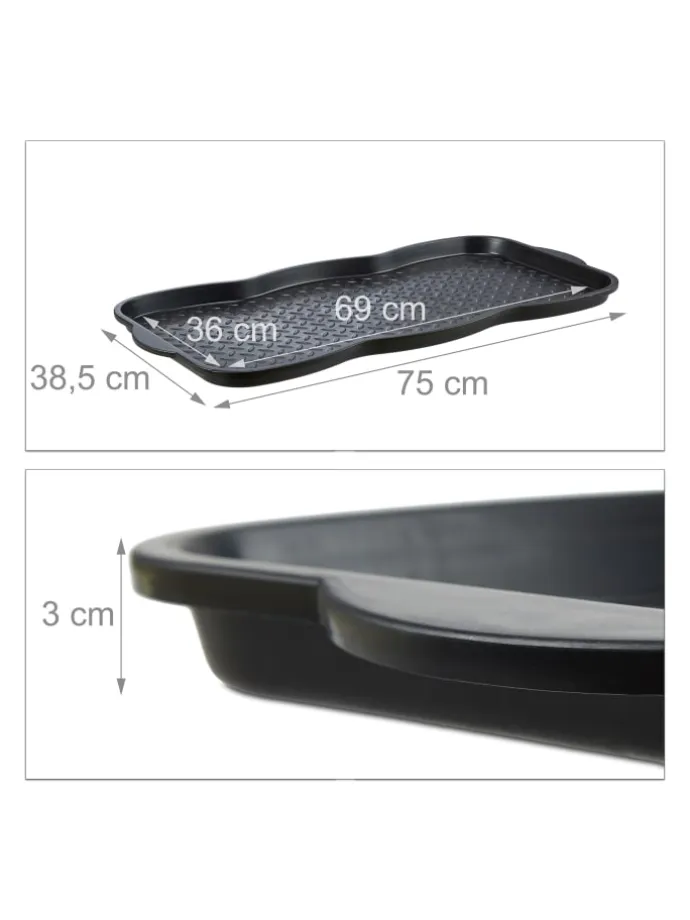 3x Schuhabtropfschale in Schwarz - (B)75 x (H)3 x (T)38 cm