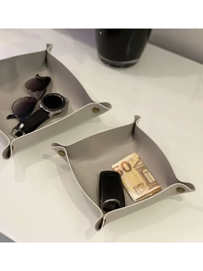2x Taschenleerer Schmuck Schlüselablage Kunstleder in Grau