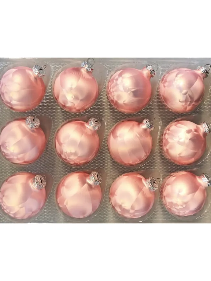 12x Thüringer Glas Eislack 6cm Christbaumkugeln in Rosa