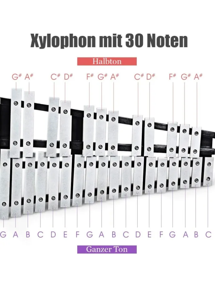 Xylophon 30 Noten in Silber