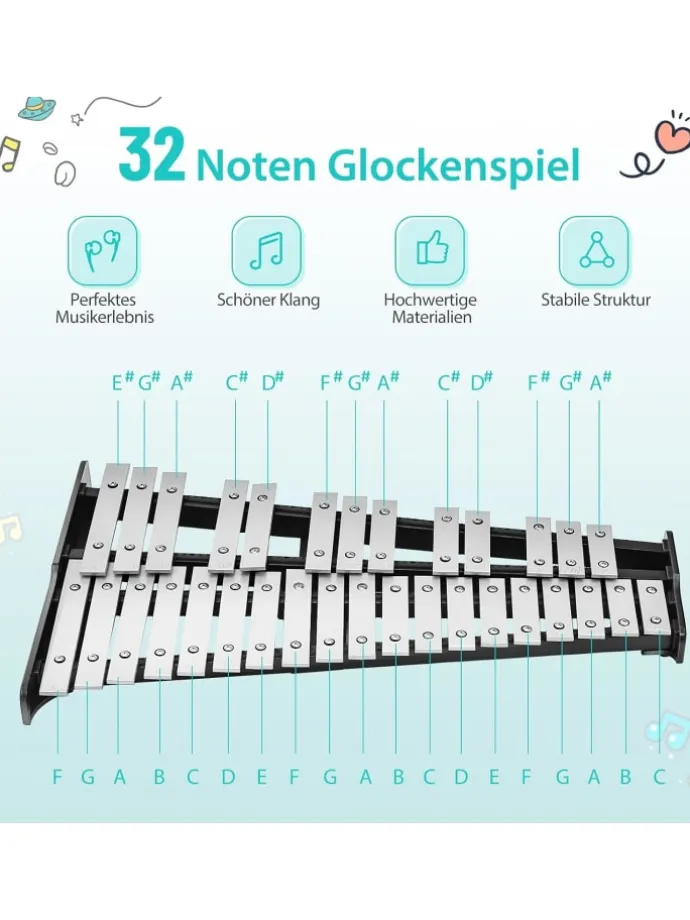 Xylophon 32 Tönen Glockenspiel in Schwarz
