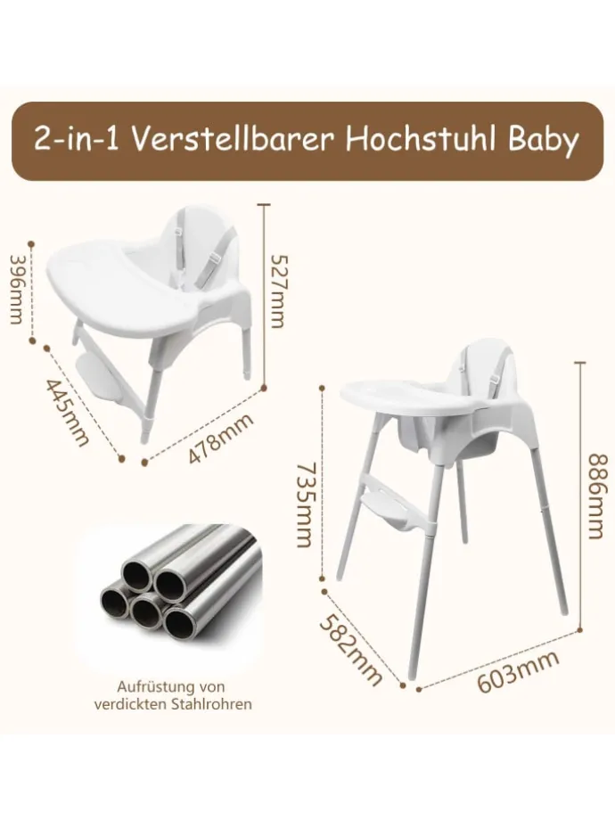 Yalion Hochstuhl für Babys, höhenverstellbar, abnehmbares Tablett