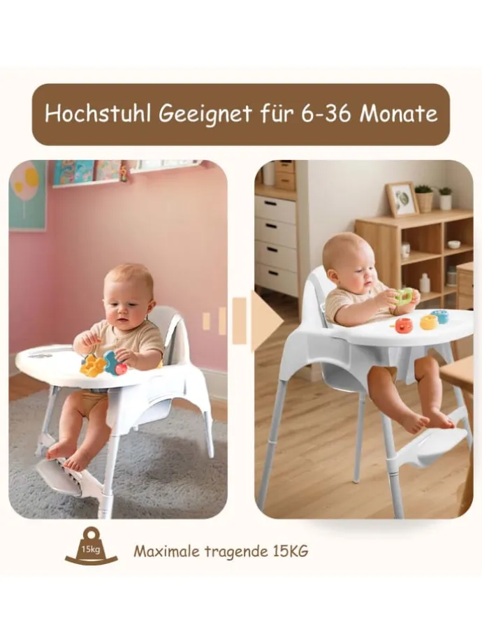 Yalion Hochstuhl für Babys, höhenverstellbar, abnehmbares Tablett