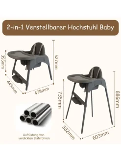 Yalion Hochstuhl für Babys, höhenverstellbar, abnehmbares Tablett